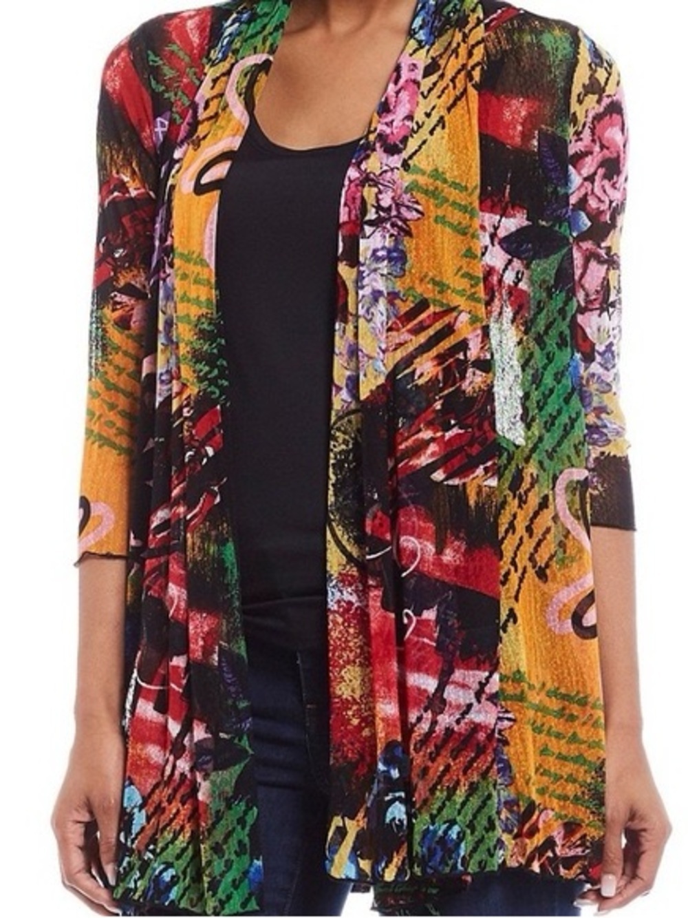 Ali Miles Colorful Liquid Knit Fairy Open Front Cardigan Large Maximalist Arsty